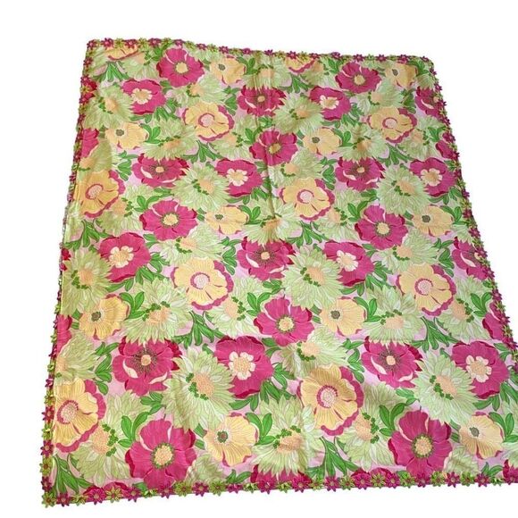 Vintage Other - Vintage 33x42 EUC OOAK Vintage 60s Floral Pink And Green Handmade Small Throw Or